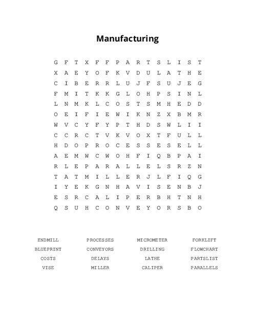 Manufacturing Word Search Puzzle