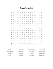 Manufacturing Word Search Puzzle