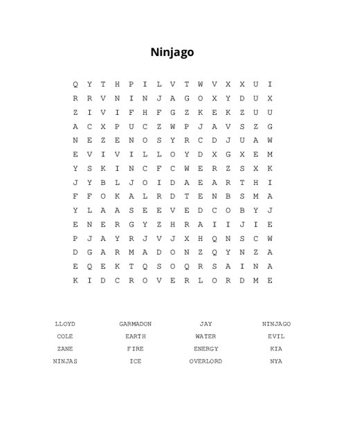 Ninjago Word Search Puzzle