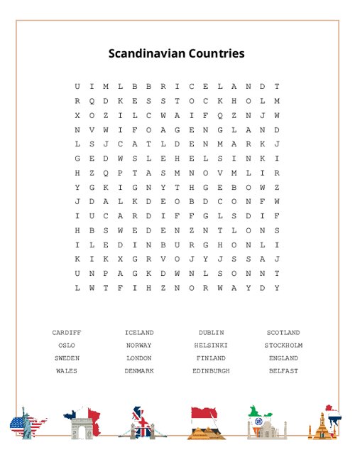 Scandinavian Countries Word Search Puzzle