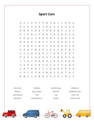 Sport Cars Word Search Puzzle