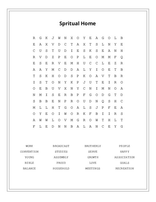 Spritual Home Word Search Puzzle
