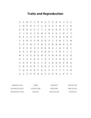 Traits and Reproduction Word Search Puzzle