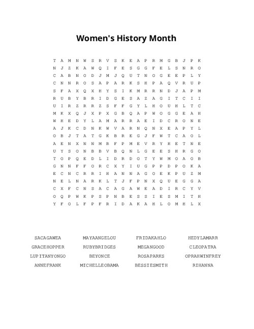 Women's History Month Word Search Puzzle