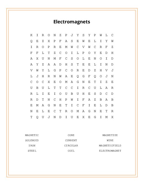 Electromagnets Word Search Puzzle