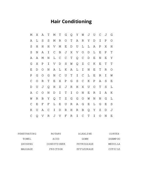 Hair Conditioning Word Search Puzzle