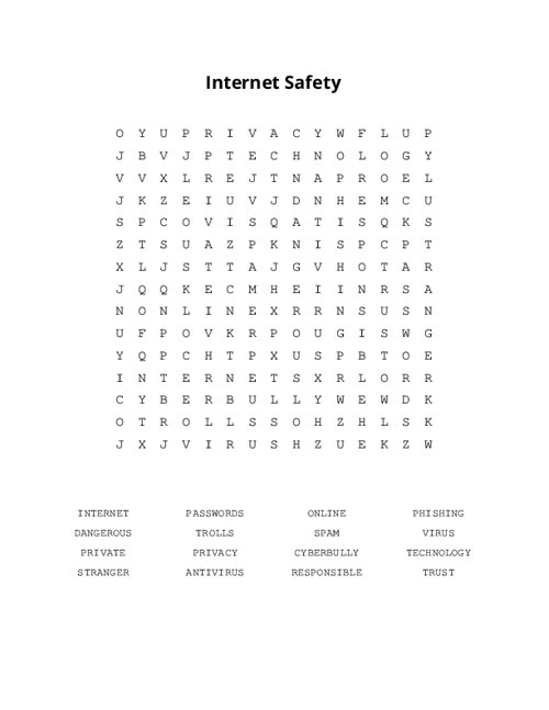 Internet Safety Word Search Puzzle