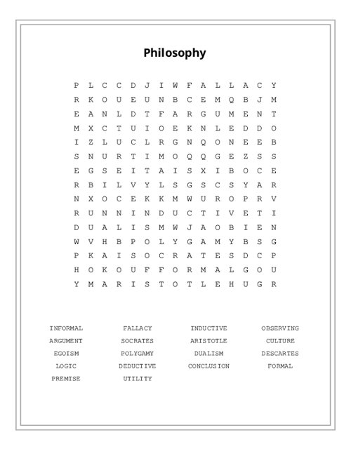 Philosophy Word Search Puzzle