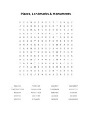 Places, Landmarks & Monuments Word Search Puzzle