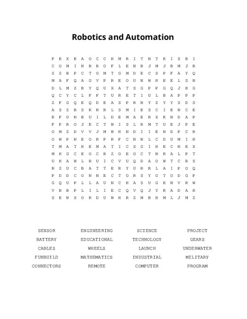 Robotics and Automation Word Search Puzzle