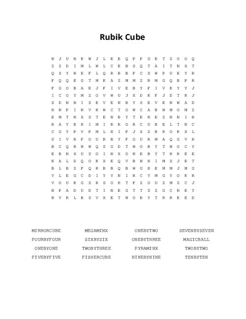 Rubik Cube Word Search Puzzle