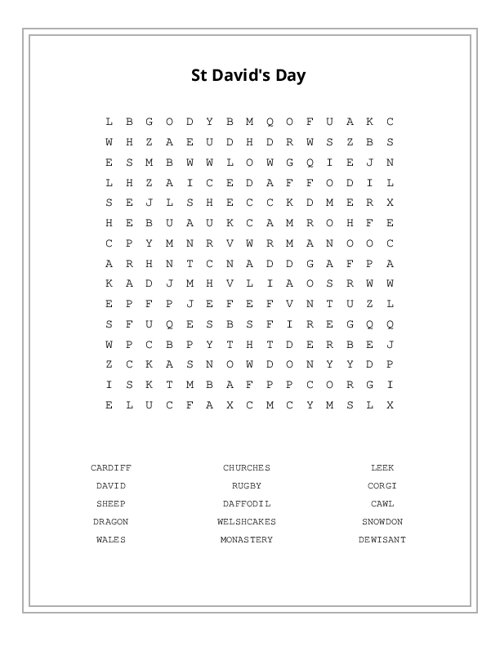 St David's Day Word Search Puzzle