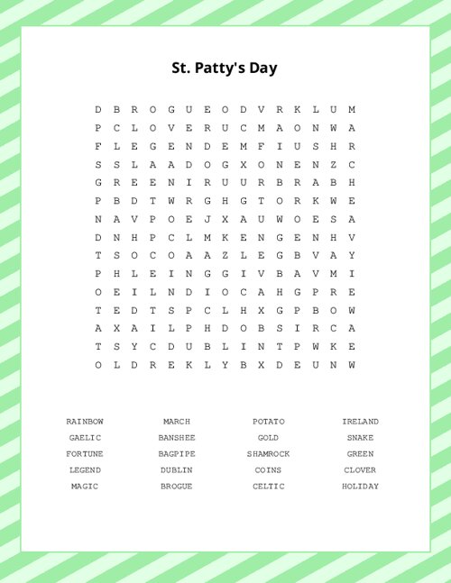 St. Patty's Day Word Search Puzzle