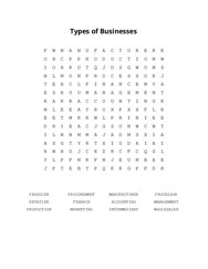 Types of Businesses Word Scramble Puzzle