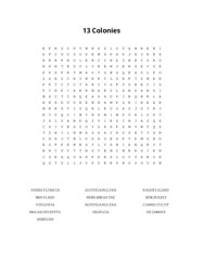 13 Colonies Word Search Puzzle