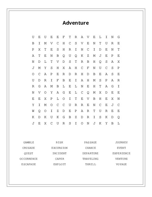 Adventure Word Search Puzzle
