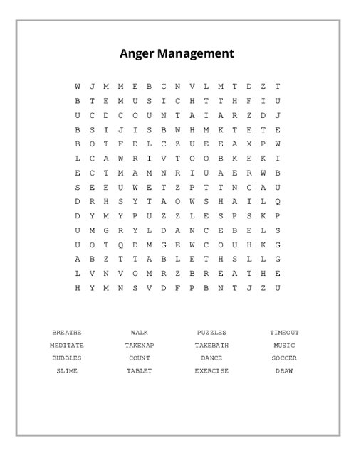 Anger Management Word Search Puzzle