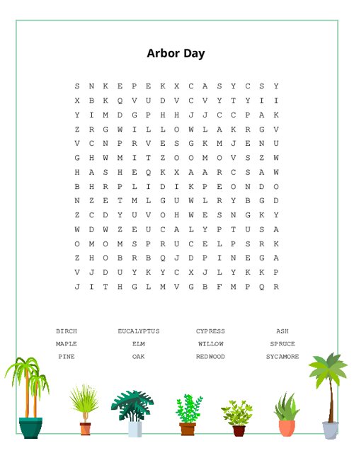 Arbor Day Word Search Puzzle