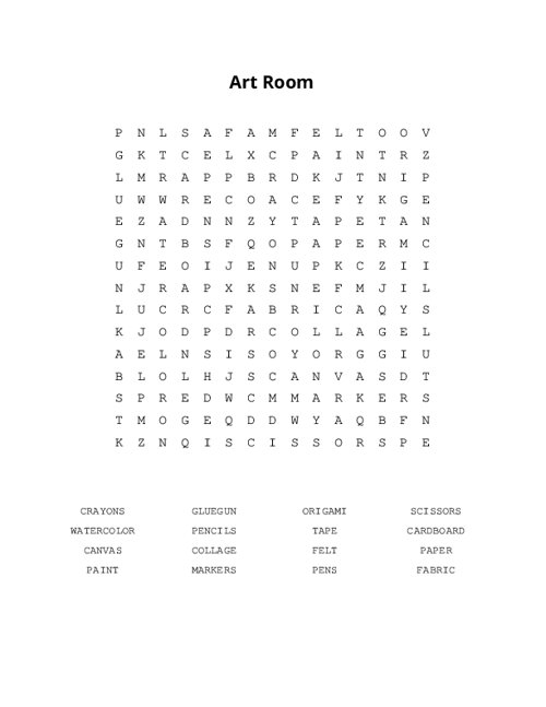 Art Room Word Search Puzzle