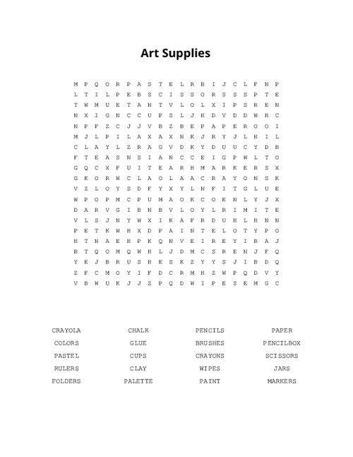 Art Supplies Word Search Puzzle