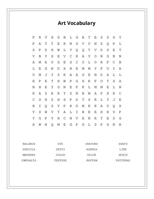 Art Vocabulary Word Search