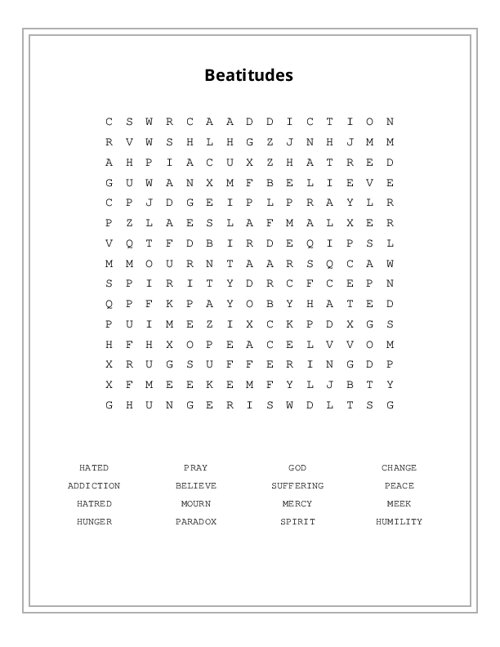 Beatitudes Word Search Puzzle
