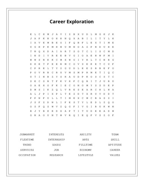 Career Exploration Word Search Puzzle