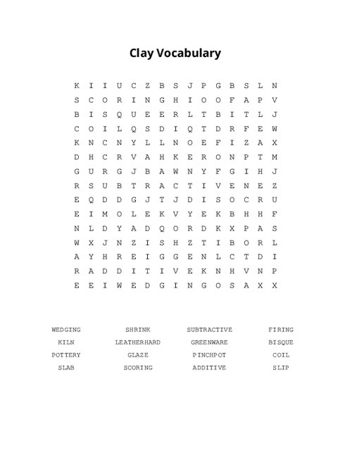 Clay Vocabulary Word Search