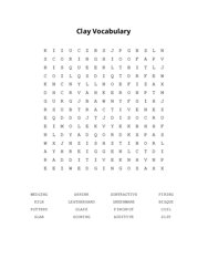 Clay Vocabulary Word Search Puzzle