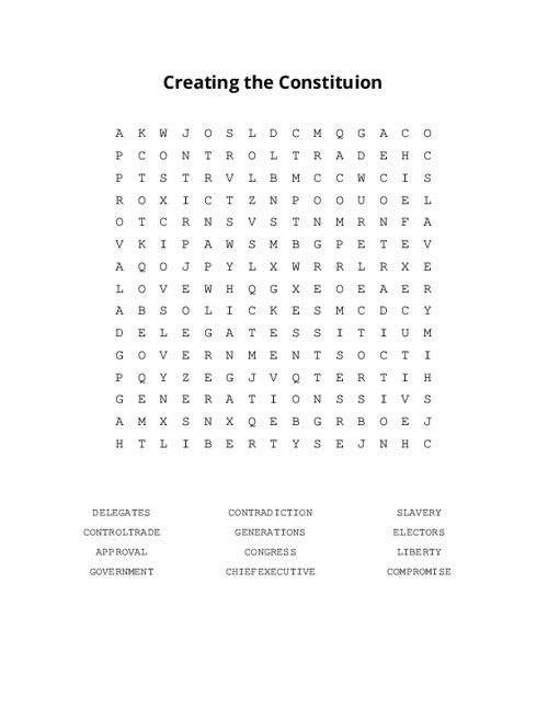 Creating the Constituion Word Search Puzzle
