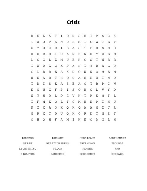 Crisis Word Search Puzzle