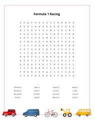 Formula 1 Racing Word Search Puzzle