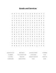 Goods and Services Word Search Puzzle