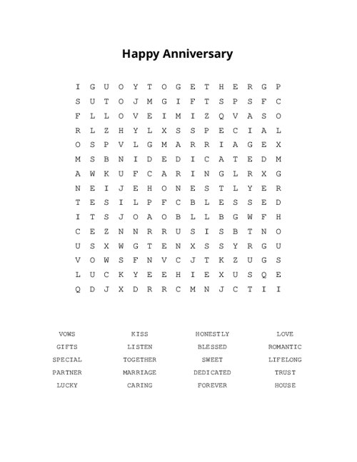 Happy Anniversary Word Search Puzzle