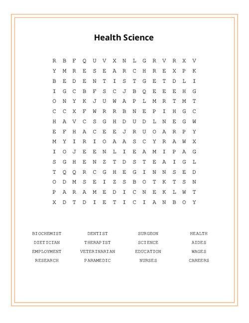 Health Science Word Search Puzzle