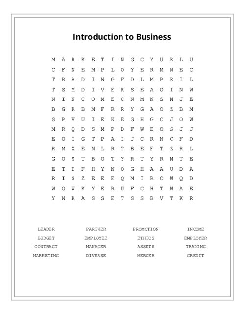 Introduction to Business Word Search Puzzle