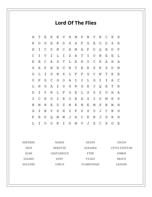 Lord Of The Flies Word Search Puzzle