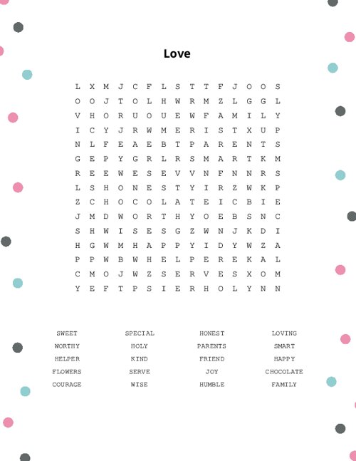 Love Word Search Puzzle