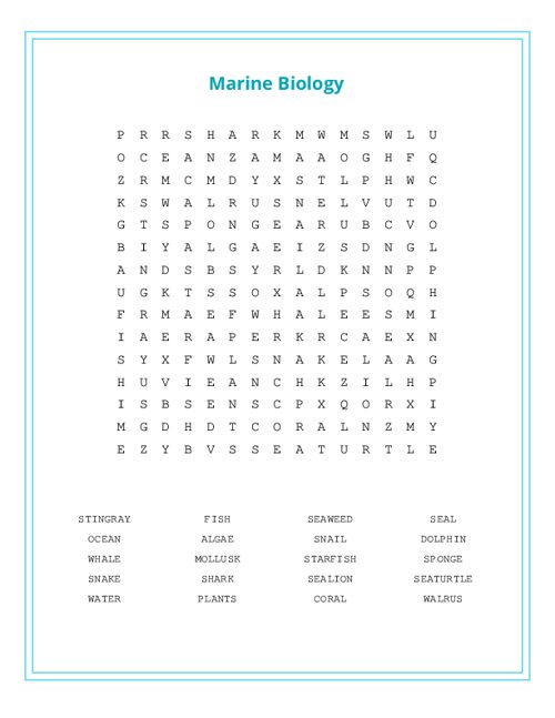 Marine Biology Word Search Puzzle