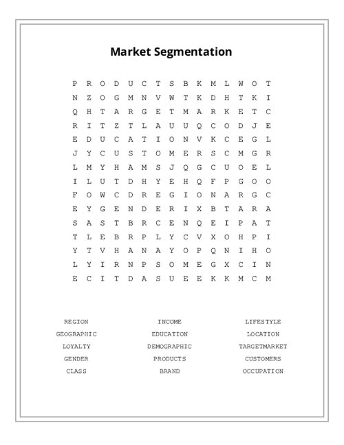 Market Segmentation Word Search Puzzle