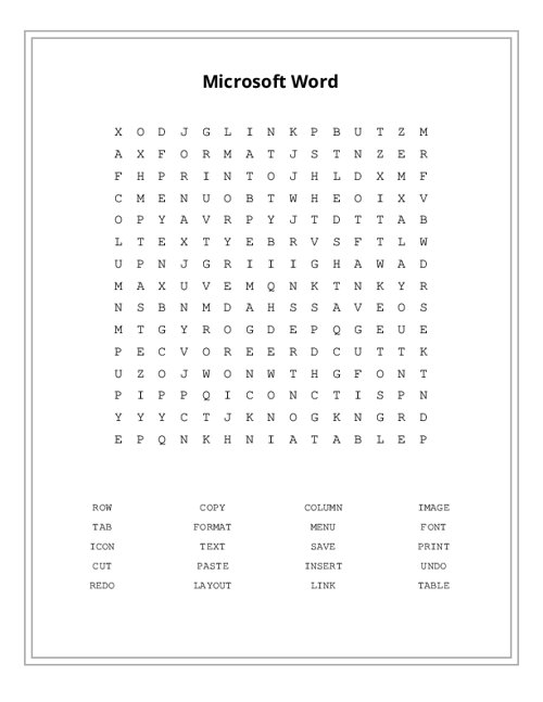 Microsoft Word Word Search Puzzle