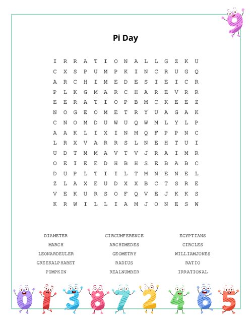Pi Day Word Search Puzzle