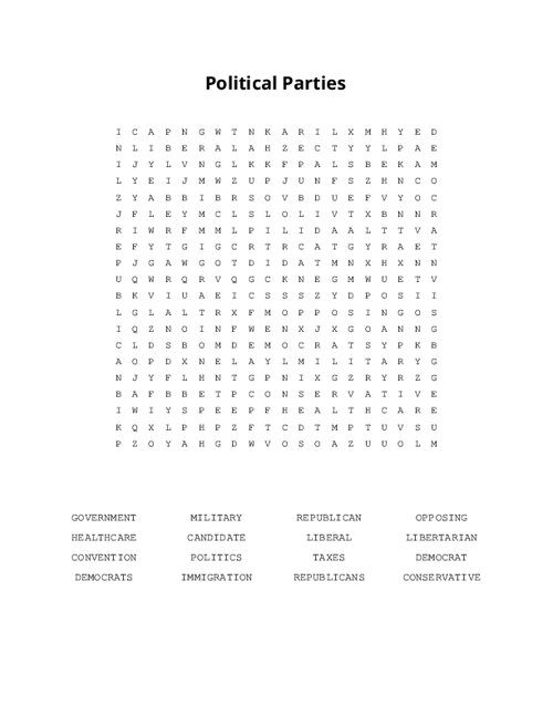 Political Parties Word Search