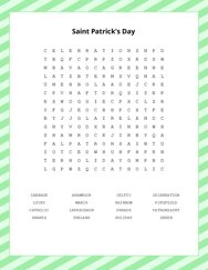 Saint Patricks Day Word Search Puzzle