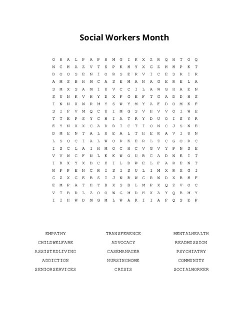Social Workers Month Word Search Puzzle