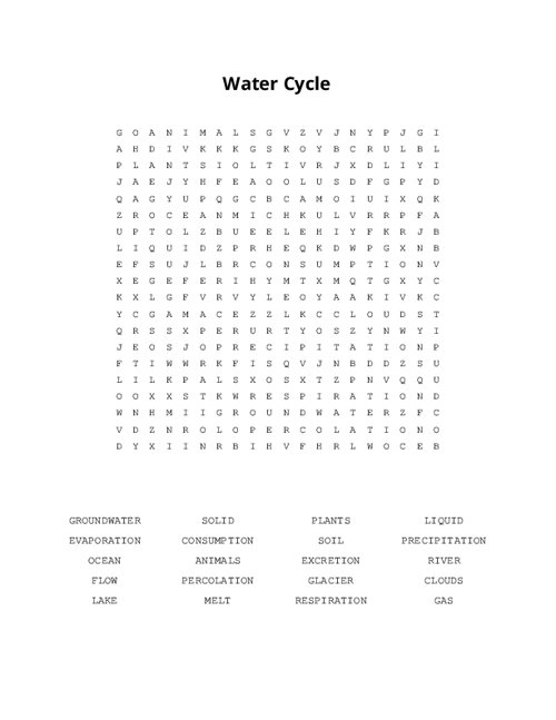 Water Cycle Word Search Puzzle