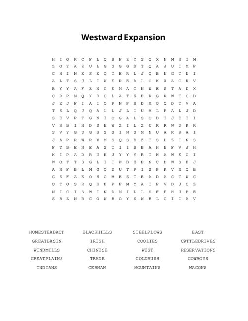 Westward Expansion Word Search Puzzle