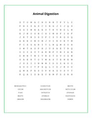 Animal Digestion Word Search Puzzle