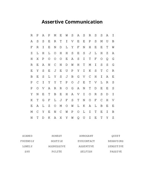Assertive Communication Word Search Puzzle