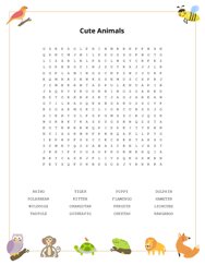 Cute Animals Word Search Puzzle